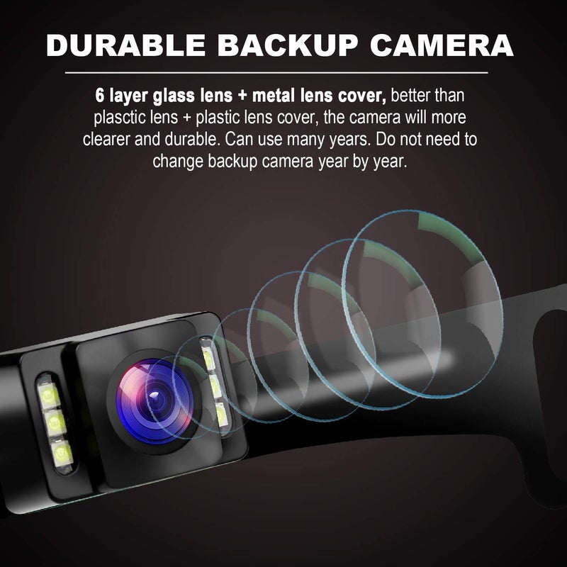 GLK Car Backup Camera HD Rear View Camera License Plate Backup Camera with Wide View Angle 6 LED Night Vision Waterproof Front & Back up Camera, Guide Line On/Off - Image 2